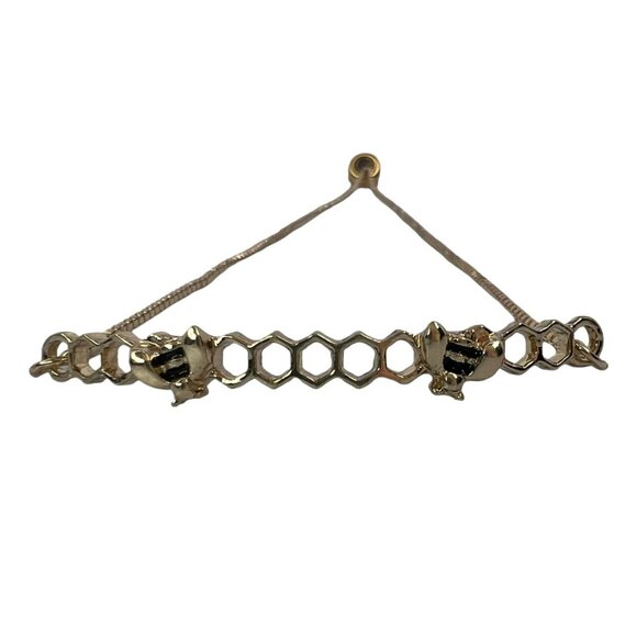 Bee and Honeycomb Hive Adjustable Bracelet Gold Color - Picture 2 of 7